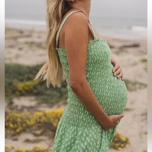 Hatch bohemian maternity Green floral Smocked Sundress with Square Neck Size M